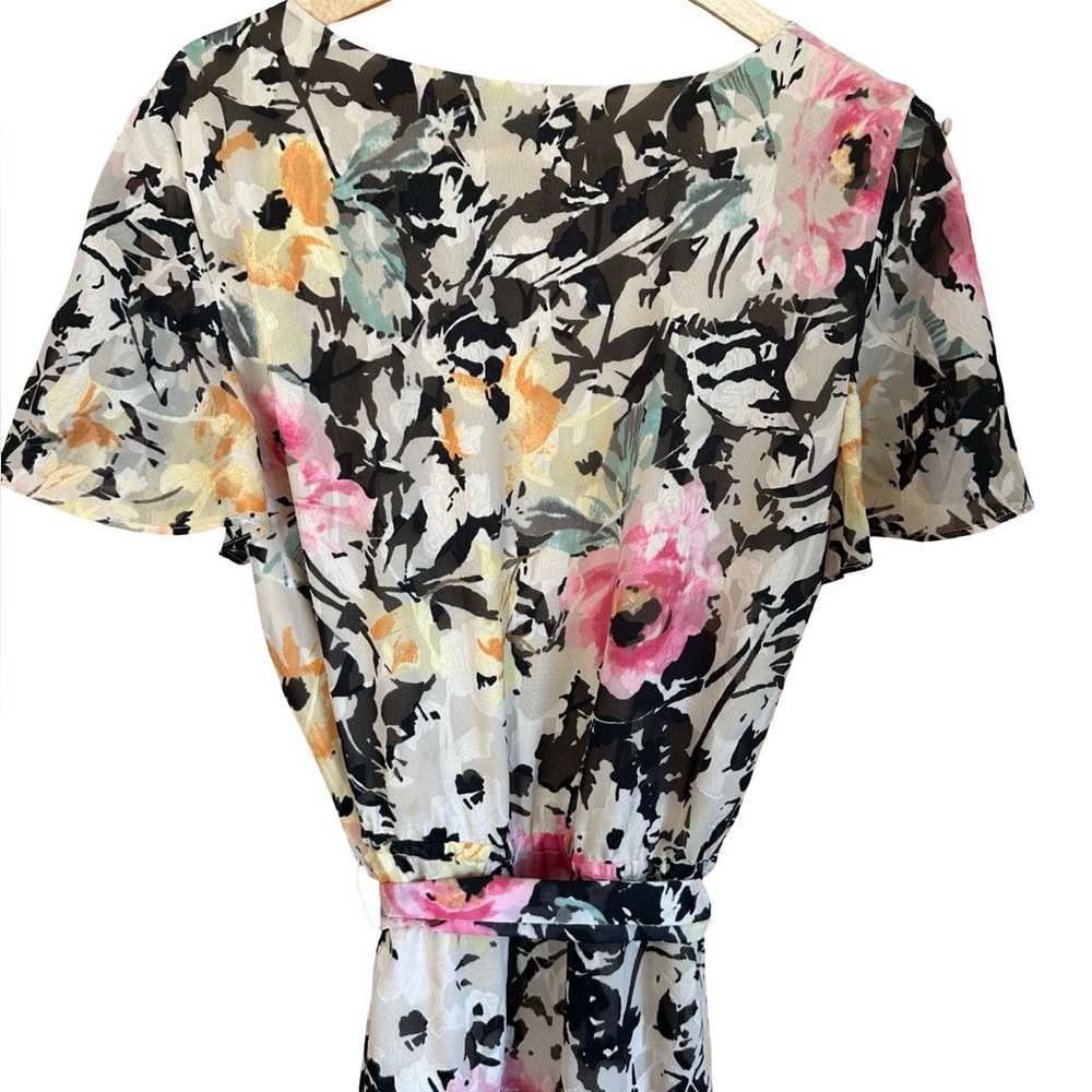 Lauren Ralph Lauren floral Flutter Sleeve Belted Tiered Midi Dress Sz 18 - Picture 4 of 9